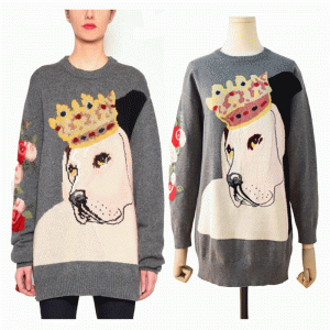 Saját méretű logó, laza amerikai méretű korona kutya női pulóver pulóver