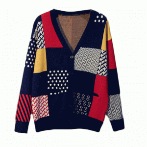 2019 Plusz méretű kontraszt színű Jacquard téli őszi női kardigán kötött pulóver