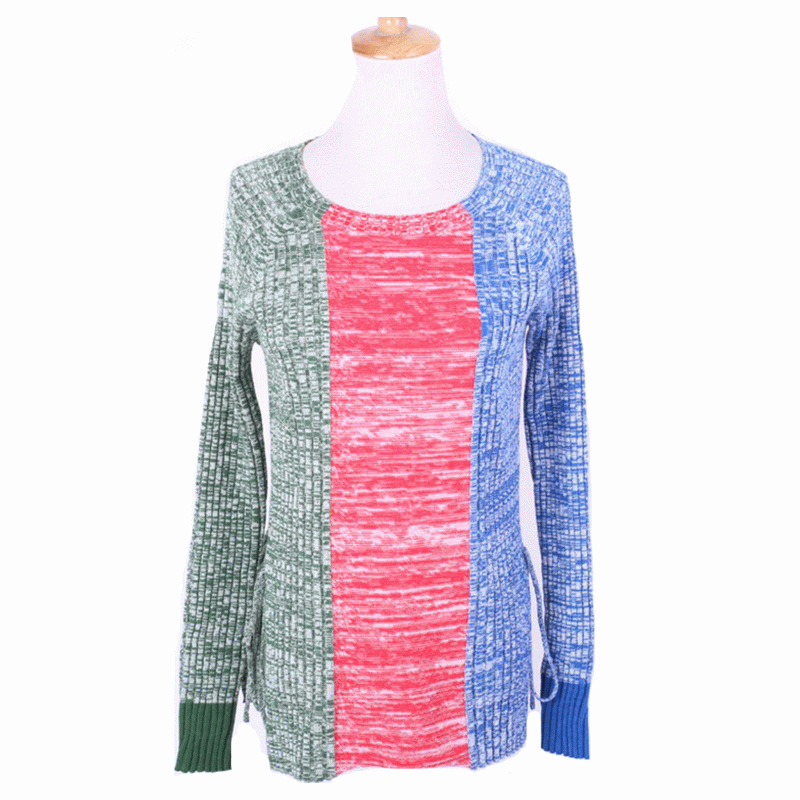 100% pamut pulóverek hármas színű hosszú test pulóver 2018 női pulóver